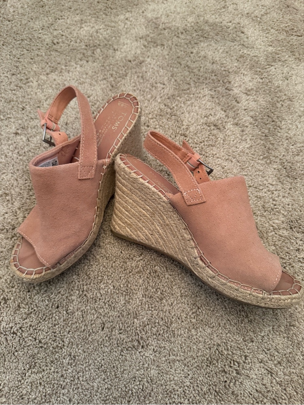 Toms Peach Suede Wedge Espadrille Sandals